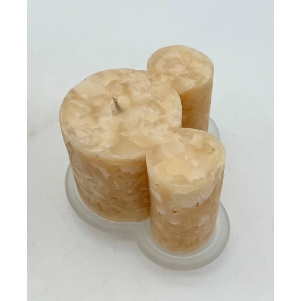 Disney Mickey Mouse Pillar Candle Set 2pc Tan Chunk Wax & 2 Frosted Glass Bases